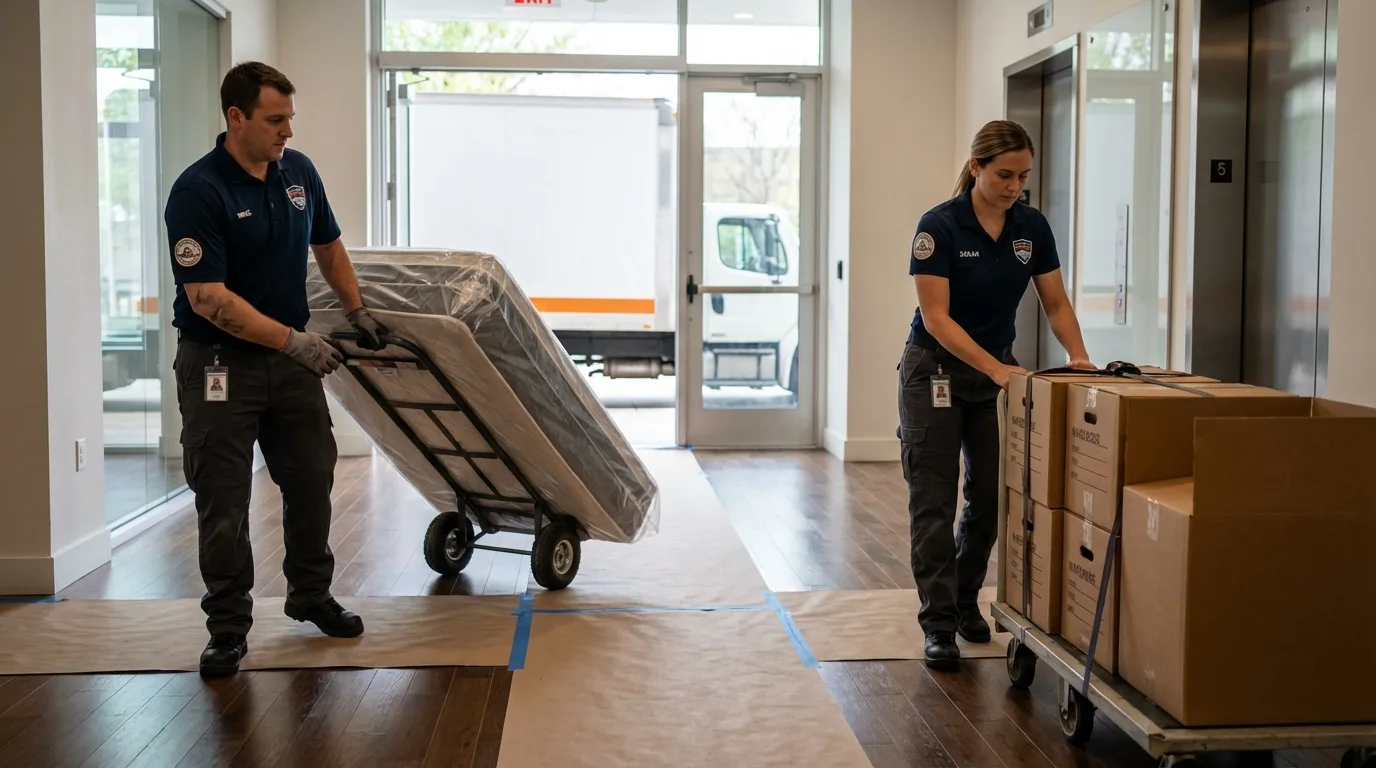 Professional apartment movers loading elevator in Saltville, VA